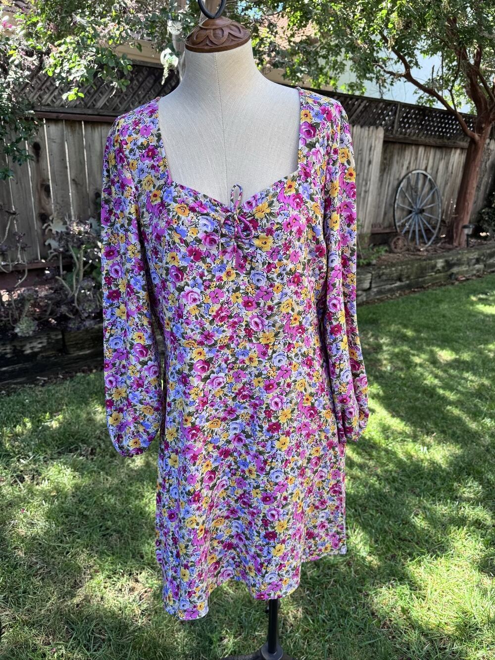 LOFT Outlet Women’s Size 10 Floral Shift Dress Long Balloon Sleeve Square Neck